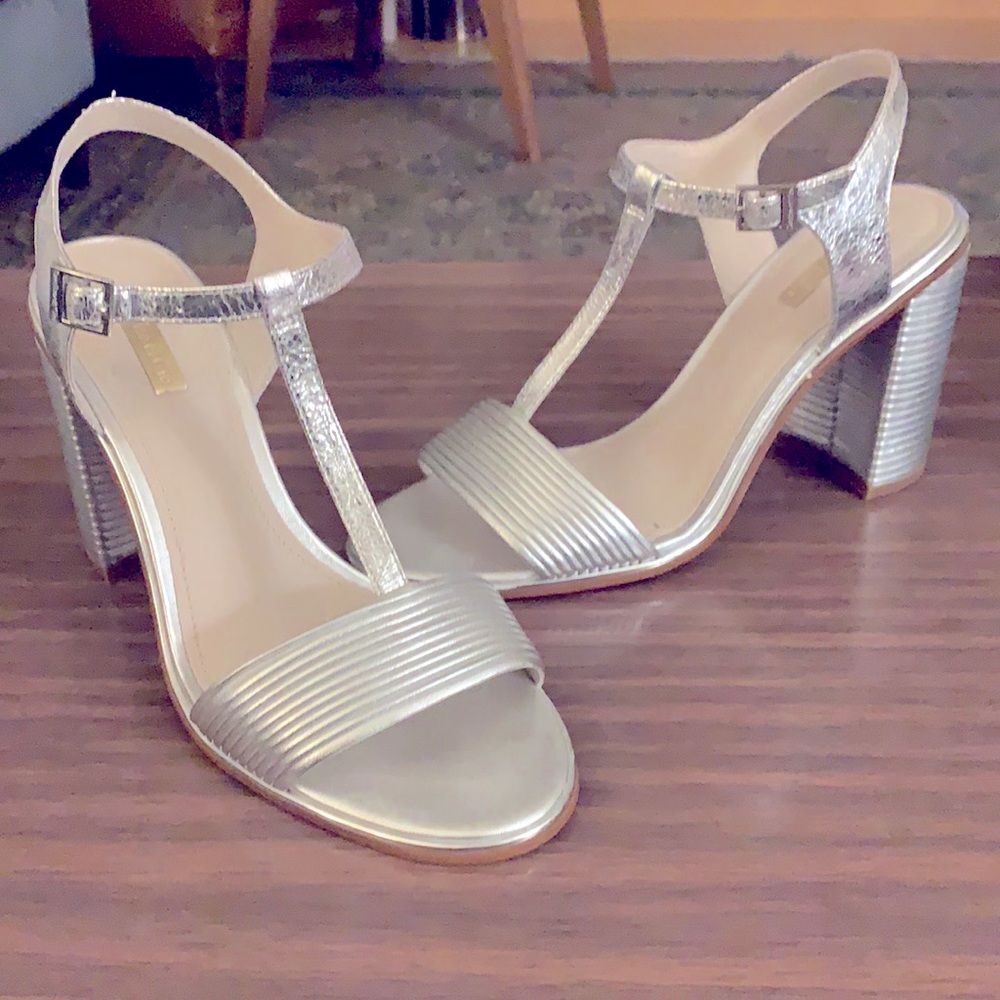 Louise et Cie silver strappy block heel sandal